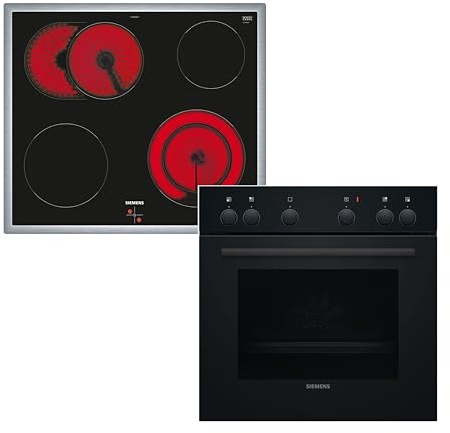 Siemens EQ110KAFBE Einbau-Herd-Set, bestehend aus Ofen HE010FBA1 iQ100, Schnellaufheizung, 3D Heißluft und Elektro-Kochfeld EA64RGNA1E iQ300, Zweikreis-Kochzone 21 cm, Zuschaltbare Bräterzone, schwarz