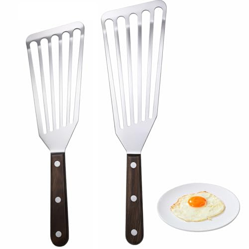 2Pcs Fish Spatula, Stainless Steel Slotted Turner with Solid Handle Metal Slotted Spatula Turner Metal Spatulas for Cooking Flipping, Frying and Grilling, Easy to Clean 2 Sizes