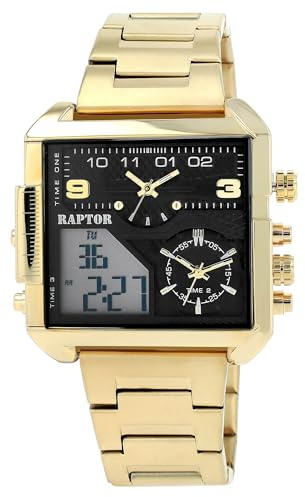 Raptor Damen Armbanduhr Analog-Digital in Gold, Gesamtlänge 23.5 cm, Edelstahlarmband – 3 ATM