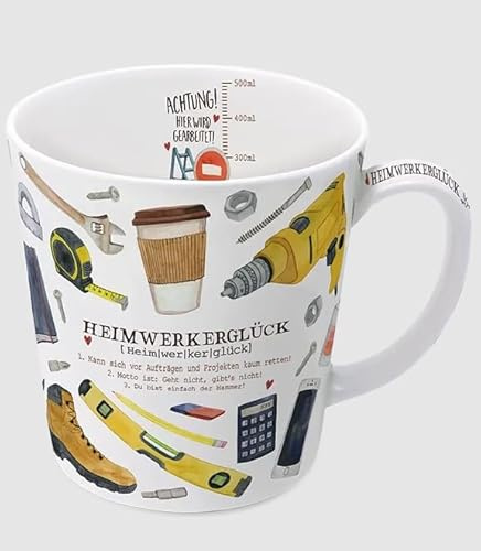 Kaffeebecher Heimwerken, 500 ml, Kaffeetasse Tassen Teetassen Kaffeepott Henkelbecher, Heimwerkerglück, Heimwerker