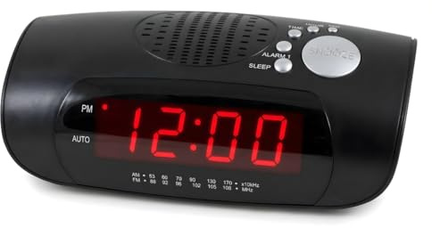 Digital Alarm Clock Radio for Bedroom with AM/FM Radio, USB Charging Port for Phone, Red LED Display, Wake to Radio or Buzzer, Snooze, Sleep Timer, AUX Input, Battery Backup