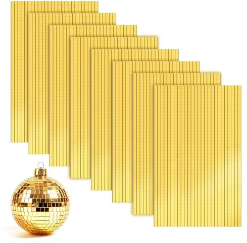 8 Rollen Mini Spiegelfliesen Selbstklebend 14400 Stück Spiegel Mosaik Selbstklebend, Mosaikfliesen Wasserfest, Spiegelsteine, Discokugel Optik, für Disco Party Wanddeko, DIY Spiegelaufkleber (Gold)