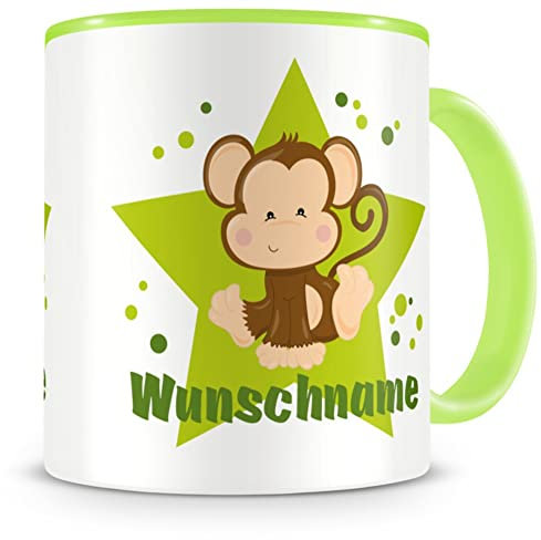 Samunshi® Kindertasse mit Namen Tasse Affe Personalisierte Tasse mit Namen Kinder Kinderbecher mit Namen Kindergarten grün 300ml