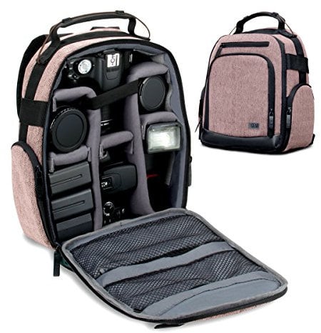 USA Gear DSLR Kamerarucksack, Kameratasche, Kamera Fotorucksack für Spiegelreflexkamera mit Kundengerechten Zubehörteilern, Wetterbeständiger Boden und Bequemer Rückenstütze - Braun