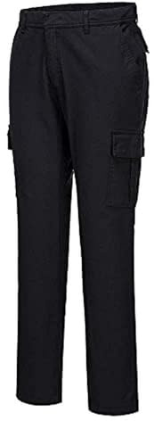 Portwest S231 Stretch Slim Fit Combat Trousers Soft Handle Twill Reflective | Black, 34 Waist, UPF 40+, 98% Cotton, Hook and Bar Closure, 2 Thigh Pockets, Twin-Stitched Seams, High Visibility, Workwear