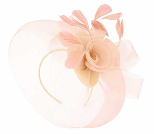 Caprilite Fascinator für Hochzeiten, Pferderennen, Schleier, Netz, Hut mit Zapfen und Federn Gr. Einheitsgröße, nude