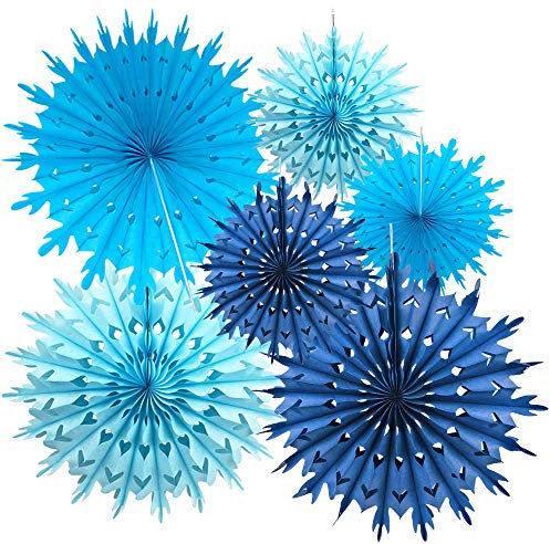 Time to Sparkle 6 Pack Mix Tissue Paper Fan Party Fan Snowflake Christmas Wedding Decoration Fan Mix-Royal Blue Shade
