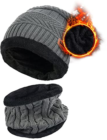 Aisprts Kinder Wintermütze Winterschal Beanie Kinder Strickmütze für Kinder mit Fleecefutter