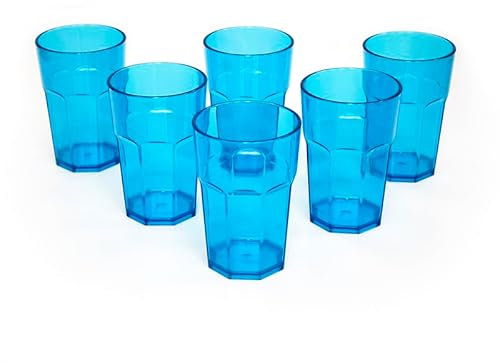 Omada Design Ensemble de 6 verres à boissons de 42,5 cl, en verre ou à long drink, en plastique de 12,5 cm de hauteur, incassables, de forme octogonale empilables et allant au lave-vaisselle,turquoise