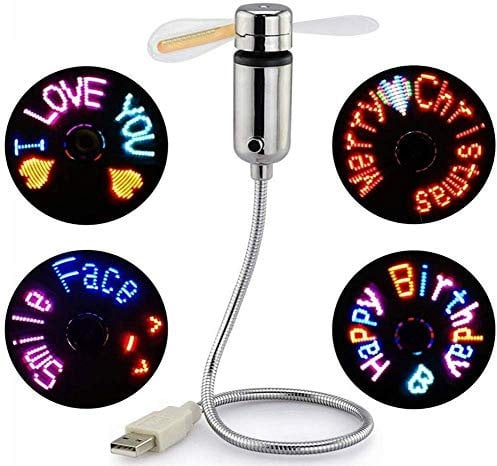 Justup Ventilador programable por USB, mini USB, LED, ventilador de escritorio con mensaje de Gooseneck flexible, función de memoria de pantalla LED RGB programable para ordenador portátil (RGB)