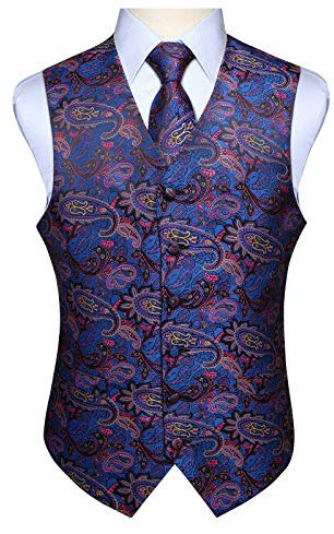 ENLISION Herren Paisley Blumenhochzeit Jacquard Weste & Krawatte und Pocket Square Weste Anzug Set