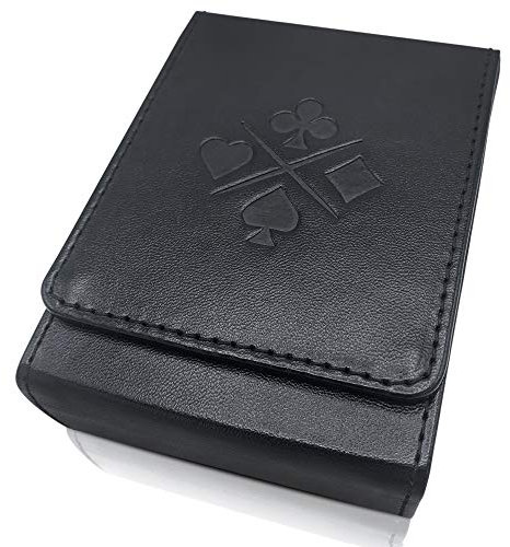 Luck Lab Custodia per carte da gioco in pelle a mazzo singolo, colore nero, adatta per carte da poker e bridge