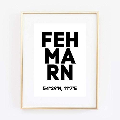 Din A4 Kunstdruck ungerahmt - Fehmarn Koordinaten Typographie Insel Ostsee Modern Druck Poster Bild