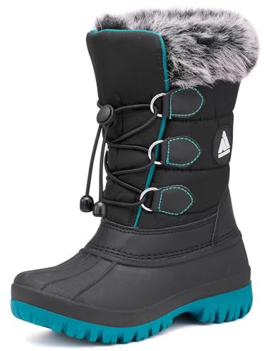 Mishansha Stivali Neve Bambini Scarponi Bambino Neve Impermeabile Stivali Bambina Invernali Antiscivolo Calda Scarpe da Neve, Nero Blu 32 EU
