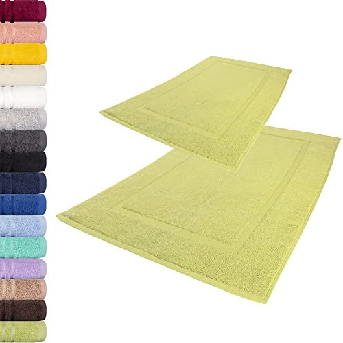 Lavea 2er Set Badematte 50x80 cm – rutschfeste, Waschbare Badematten aus 100% Baumwolle, Frottierserie Elena – Saugstark, Strapazierfähig und Zeitlos – Ideal für Badezimmer, Dusche - Lindgrün