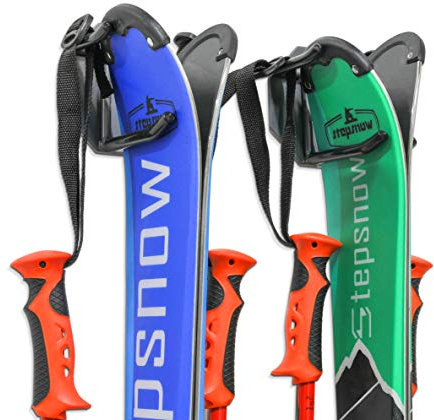 RaxGo Ski Wall Mounted Rack, Holds Skis & Skiing Poles or Snowboard for Home and Garage Storage, Heavy Duty and Rubber-Coated Hook, (Set of 2)
