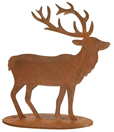 ecosoul Gartendekoration Hirsch stehend mit Platte Metall Rost Deko zum Hinstellen Advent Weihnachten 33cm/12cm/33cm 1 Stück