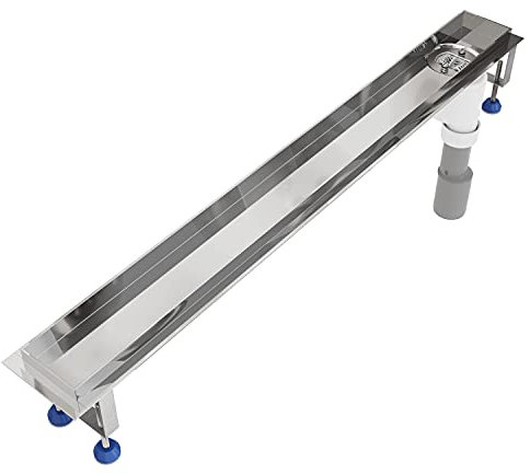 Grundkörper-SET für Duschrinne 90 cm AQUABAD® SDS Premium aus poliertem V2A Edelstahl inkl. Haarsieb/Ablauf senkrecht - Abgang seitlich (Ohne Abdeckung - separat erhältlich)