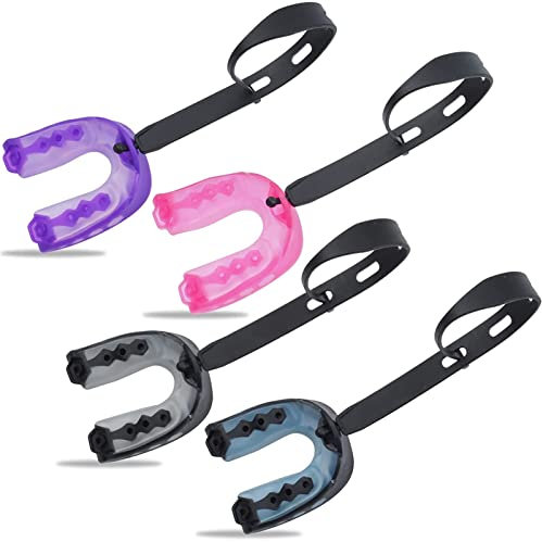 LKZL 4er-Pack Mundschutz, Fußballmundstück mit Riemen, Fachmann Sport Jugendmundschutz für Fußball, Basketball, Lacrosse, Eishockey, Boxen, MMA, Ringen und Alle Sportarten