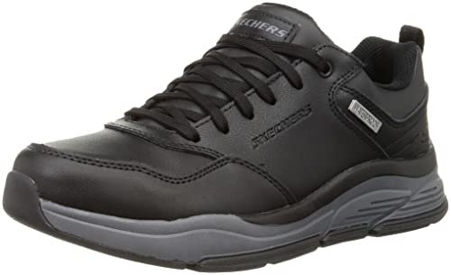 Skechers Herren 210021 BKGY Sneaker, Schwarzes, graues, wasserdichtes Leder, 41 EU