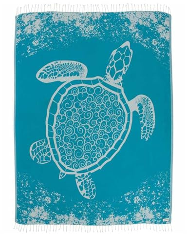 Sand Cloud Extra großes türkisches Strandtuch, 100 % Bio-Baumwolle, schnelltrocknend für Strand, Picknick, Decke oder Bad, wie auf Shark Tank Marine Life (Crush Turtle Teal)