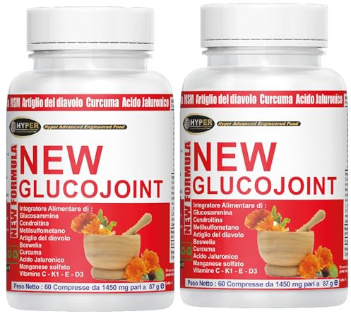 Hyper Integratore per Articolazioni, Cartilagine ed Ossa Glucojoint | con Glucosamina Condrotina MSM, Artiglio del Diavolo Forte e Acido Ialuronico | 2x60 Compresse Made in Italy