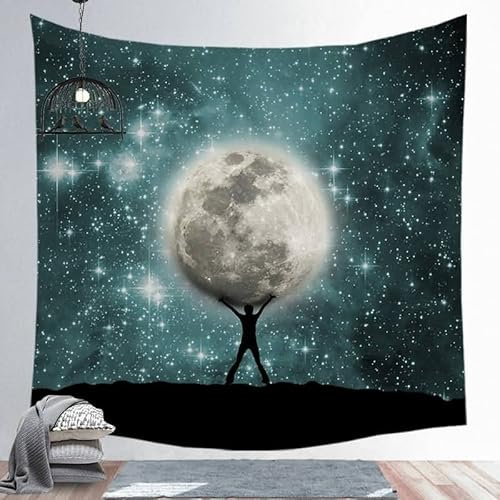 EHOMERY Wandbehang Baumwolle Wandtuch Romantisch Bunt Stern Mond Wandbehang Schlafzimmer Wandtuch Vertikal Wandbehang Deko Wandschmuck Groß Schlafzimmer Wohnzimmer Wanddekoration 150X200Cm