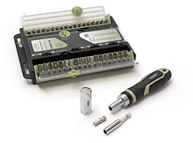 Terre Products, 40 in 1 Mini Tool Set, Multi Bit Ratcheting Screwdriver with Ergonomic Non-Slip Handle, Universal Socket, Magnetic Adapter, 120mm and 150mm Extension Bars, Quick Bit Release Technology