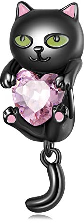 Schwarze Katze Charms für Pandora Armbänder,925 Sterling Silber Schwarz Gold Rosa Zirkonia Beads Charms Schmuck Geschenk für Frauen Mädchen