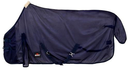 Start Coperta per cavalli con collo elastico, coperta per mosche a sangue freddo, traspirante, con protezione da insetti, coperta estiva leggera e zanzariera (blu scuro, 165 cm)