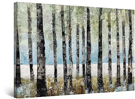 Startonight Impression sur Toile - Abstrait Beige Bleu Arbres Artiste - Grande Tableau Decoration Murale Prêt à Accrocher Arbres Peinture Moderne 60 x 90 cm Idée Cadeau Élégante et Originale