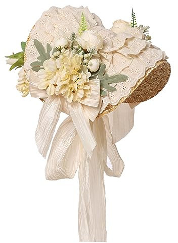 COSDREAMER Sonnenhut für Frauen, viktorianischer Stil, Schleifen, Blumen, Strohhüte (R)