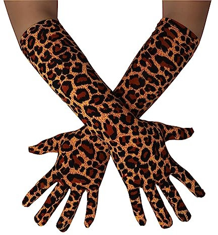 Sheface Handschuhe für Damen und Herren, 38,1 cm lang, Elastan, für Bankett, Party, Hochzeit, dehnbare Kostüm-Handschuhe, Leopard, Einheitsgröße