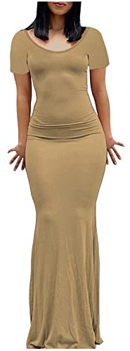 RUITOTP Robe Longue Sexy à col en V et à Manches Courtes pour Femmes Robe De Demoiselle D Honneur Rose Pale