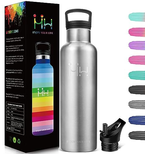 HoneyHolly Trinkflasche, 750 ML BPA-Frei, Thermosflasche, Auslaufsichere Isolierflasche Doppelwandig, Wasserflasche Edelstahl, Thermoskanne, mit Strohhalm, Trinkflasche Kohlensäure Geeignet