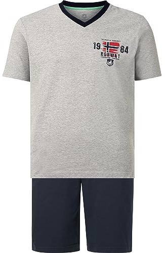 Jan Vanderstorm Herren Kurzer Schlafanzug Edin | Kurzer Pyjama mit Kontrast-V-Ausschnitt aus reiner Baumwolle, große Größen L–7XL, bequemer Comfort-Fit für Männer, Taschen