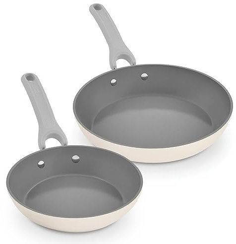 DASH Dream Green Ceramic Frying Pan Set of 2, 9.5 & 11 Fry Pans, Cream - Recycled Aluminum and Ceramic, Nonstick Cookware Set, Oven Safe and Compatible with All Cooktops