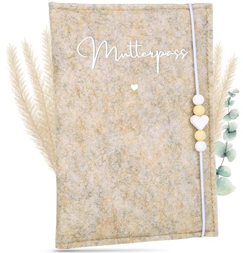 MAHEWA® Premium Mutterpass-Hülle aus Filz - mit Fach für Ultraschallbilder und Kärtchen - Mutterpassschutzhülle (Creme-Beige Mutterpass)