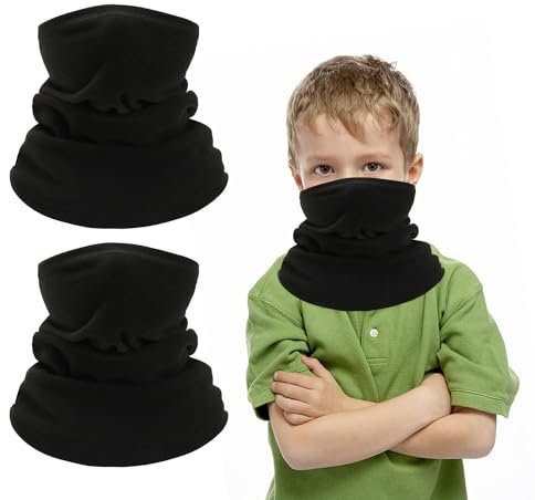 2 Pcs Kids Neck Warmer, Kids Fleece Windproof Neck Gaiter, Winter Face Covering for Skiing,Cycling,Outdoor Sports, Multifunctional Headwear for Boys & Girls(Black,20 * 30cm)
