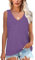 NONSAR Camiseta básica de verano sin mangas para mujer. Camiseta elástica con cuello en V y bolsillo, camiseta interior cómoda de estilo informal, morado, XXL