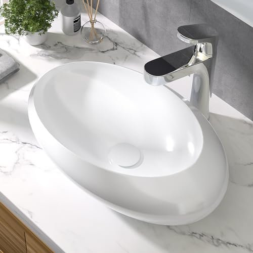EMKE Waschbecken Aufsatzwaschbecken, Oval Handwaschbecken für Badezimmer & Gäste WC 70 x 43 x 18 cm, Klein Waschbecken Bad Waschschale Keramikwaschbecken Waschschalen Waschtisch Weiß