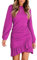 CUPSHE Women's Mini Dress Round Neck Ruffled Hem Ruched Long Sleeve Fitted Ribbed Knit Casual Dress Rose Pink M