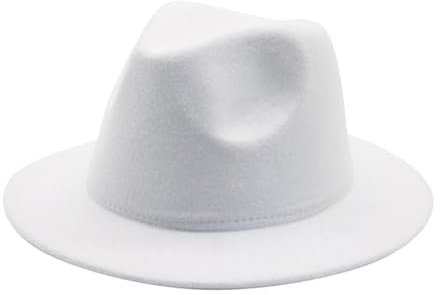 WERNZATT-Kinder Faux Tweed Breite Krempe Filzhut Einfarbig Kinder Jazz Hut Klassisch Breite Krempe Panama Bowler Hut (Weiß, 4-10 Years)