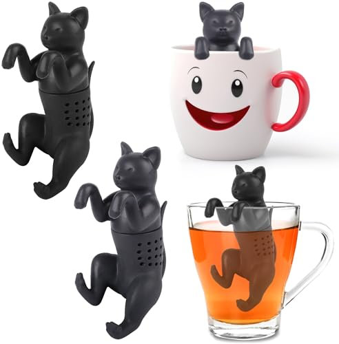 Ezydka Filtros de Té 2 Piezas Colador de Te de Silicona, Infusores de Te, Infusionador de Te, Infusor de te Divertido para Teteras, Tazas y Botellas de Té,Gato