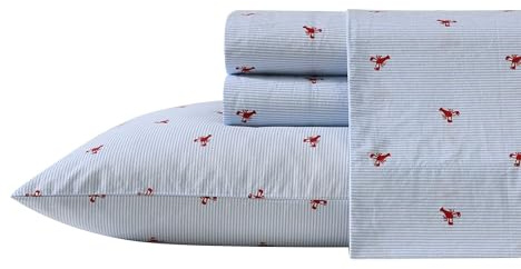 Nautica - Queen Sheets, Cotton Percale Bedding Set, Casual Home Decor (Lobster Walk Red, Queen)