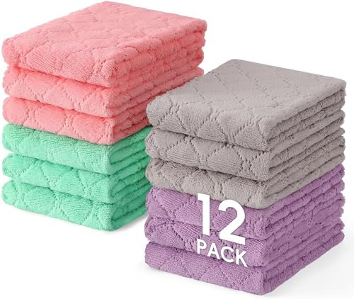 Moosfor Reinigungstücher Mikrofasertücher Waschbar Putzlappen Mikrofaser Weiche Fusselfrei Geschirrtücher Lappen Küchentücher, 12 Stück, 25x50 cm, Gemischte Farbe
