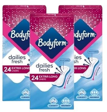 Bodyform Dailies Fresh extra lange Einlagen, 3 x 24 Stück, 72 Stück