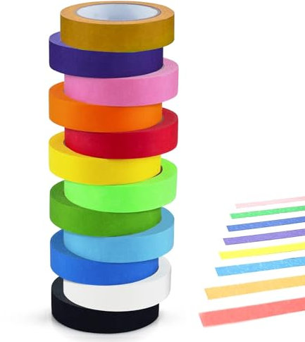 YanBous cinta carrocero colores set 12 rollos 15mm*13m cinta carrocero color cinta adhesiva para manualidades decorativas, envoltura de regalos, álbumes de recortes, pintura en aerosol, renovación