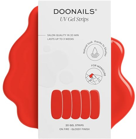 DOONAILS® UV Gel Strips – Selbstklebende Nagelfolien für Gel Nägel zuhause – bis zu 3 Wochen Halt – 20 Strips in 10 Größen – Rot (On Fire)