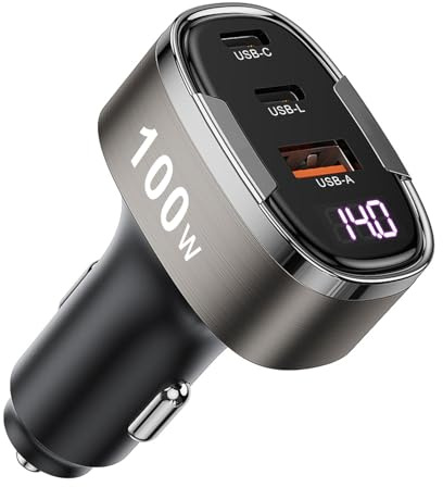 USB C Car Charger Adapter, 100W 3 Port Metal Car USB Charger with Voltmeter | Dual USB C Car Phone Charger Cigarette Lighter USB Charger Fast Charge for iPhone 17 16 15, Samsung Galaxy, iPad